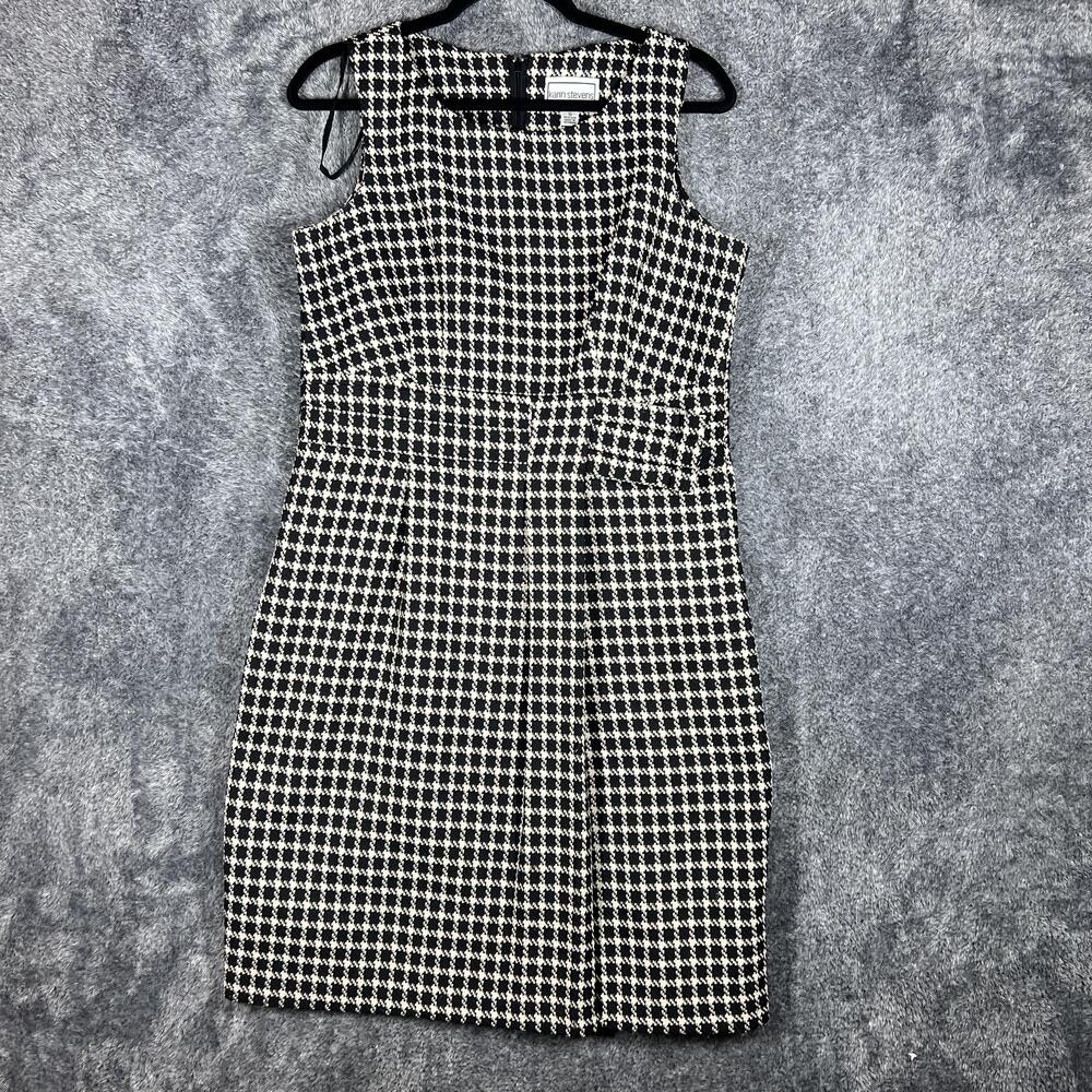 Karin Stevens Dress Womens 10 Black Houndstooth Sheath Pencil Sleeveless Tweed